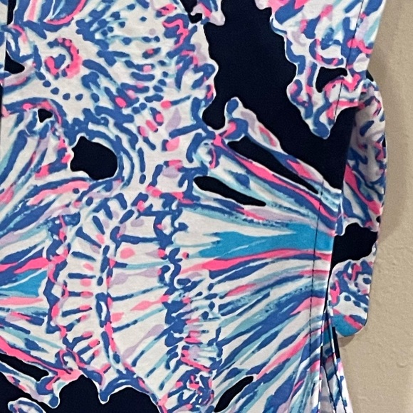 Lilly Pulitzer Dress XXS Luella Deep Sea Navy Blue Pink Shells Bells Pima Cotton - Picture 5 of 7